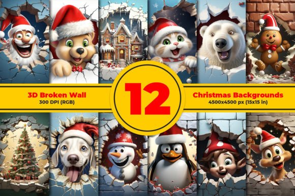 3D Broken Wall Christmas Backgrounds: A Festive Design Asset
