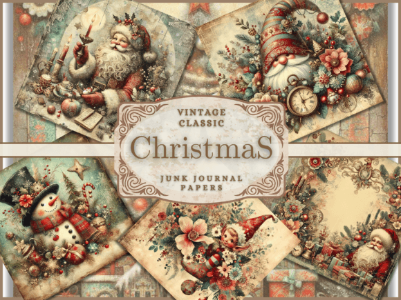 Christmas Backgrounds Junk Journal Kit: Vintage Digital Papers