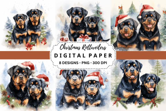 Christmas Rottweilers Backgrounds: Festive Digital Assets