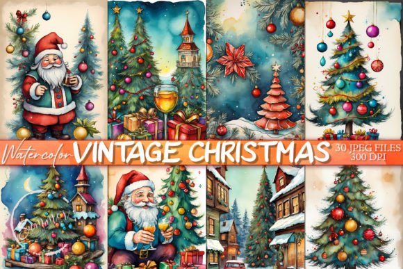 Enchanting Vintage Christmas Watercolor Backgrounds
